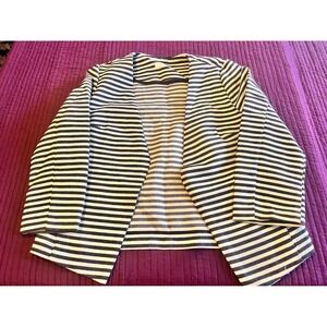 BCNU Women's Black White Striped Open Front Cropped Blazer Jacket Size S